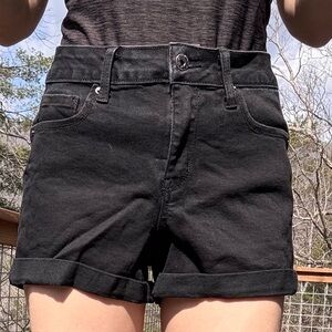 Wax Jean Black High Rise Roll Cuffed Denim Shorts Size S